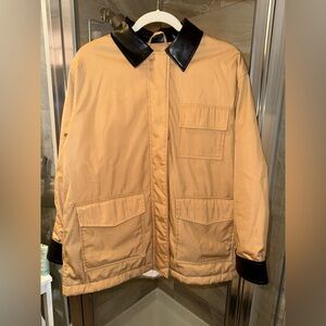 Zara Tan Field Jacket with Black Leather Accents